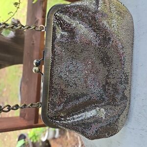 Express Gold Glitter Kiss Lock Clutch